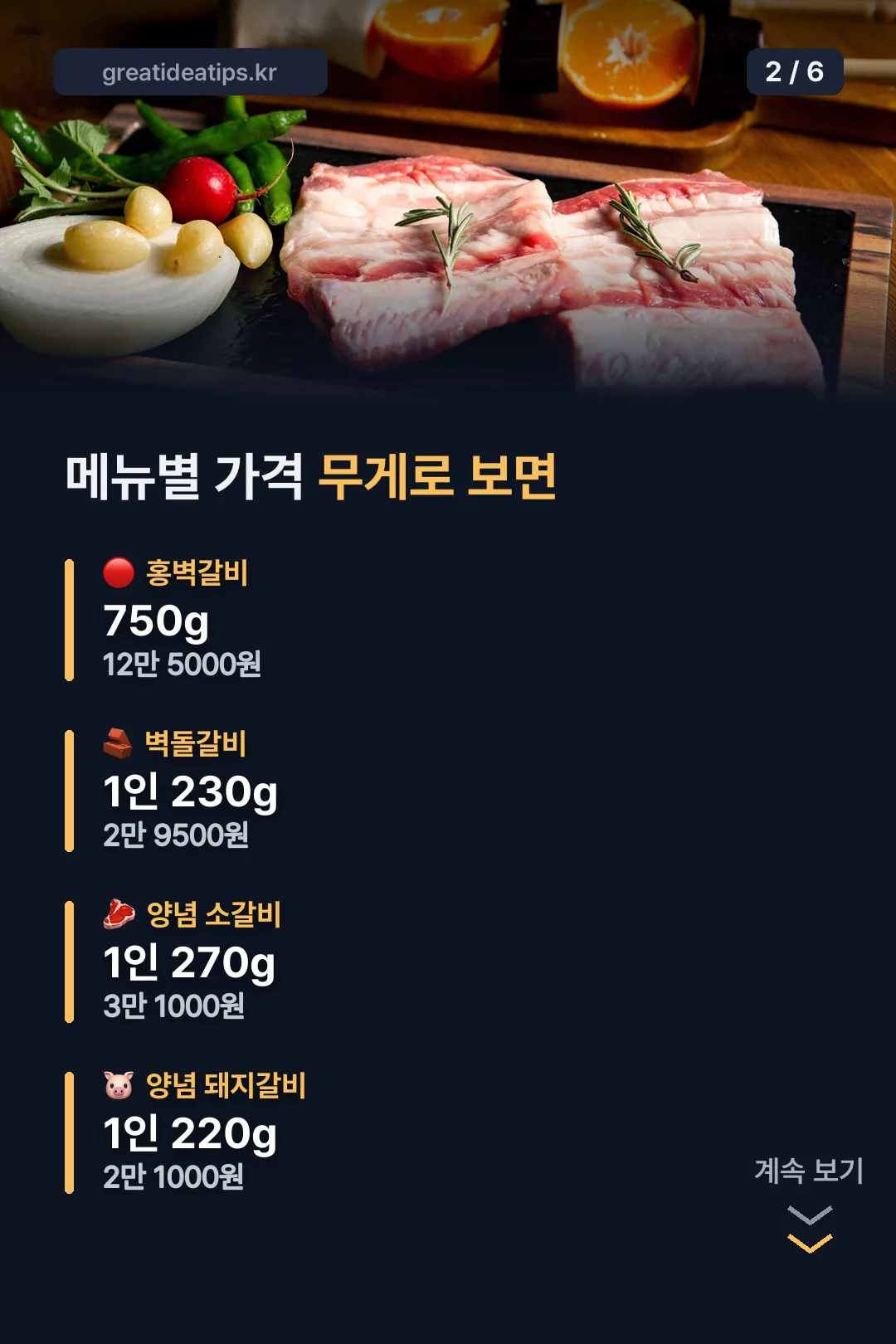 메뉴별 가격 카드